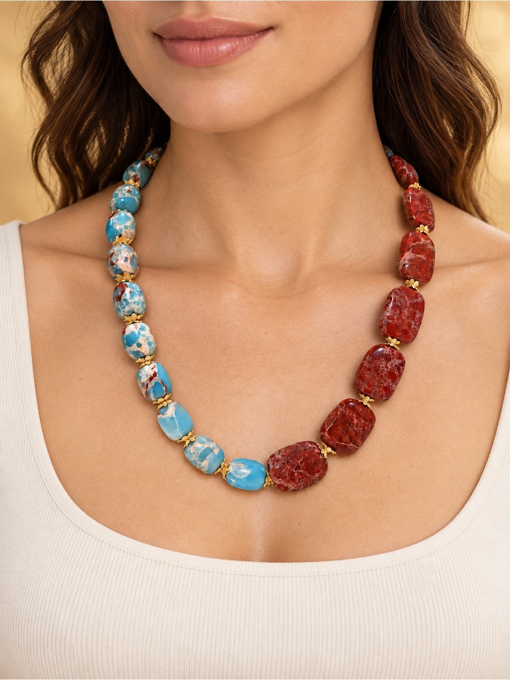 Asymmetrical Impression/Sea Sediment Jasper Necklace - Picture 2 of 4